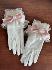 Christmas Color-Block Gloves with Bow