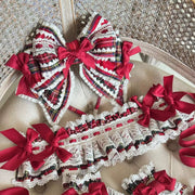 Laura's Doll Bunny Ear Bonnet, KC & Sleeves — Red Plaid