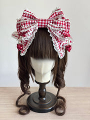 Strawberry Momo Party Plaid Bow Lolita KC Headband