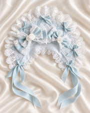 Christmas Bridal variant: ice blue lace Lolita bonnet with white bows