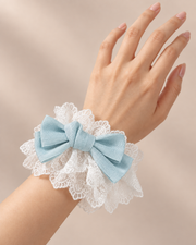 Real hand wearing blue Christmas Bridal Lolita wrist cuff