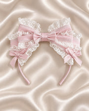 Christmas Bridal pink Lolita KC headband with white lace bows