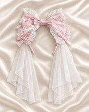 Christmas Bridal pink Lolita KC headband with white lace veil