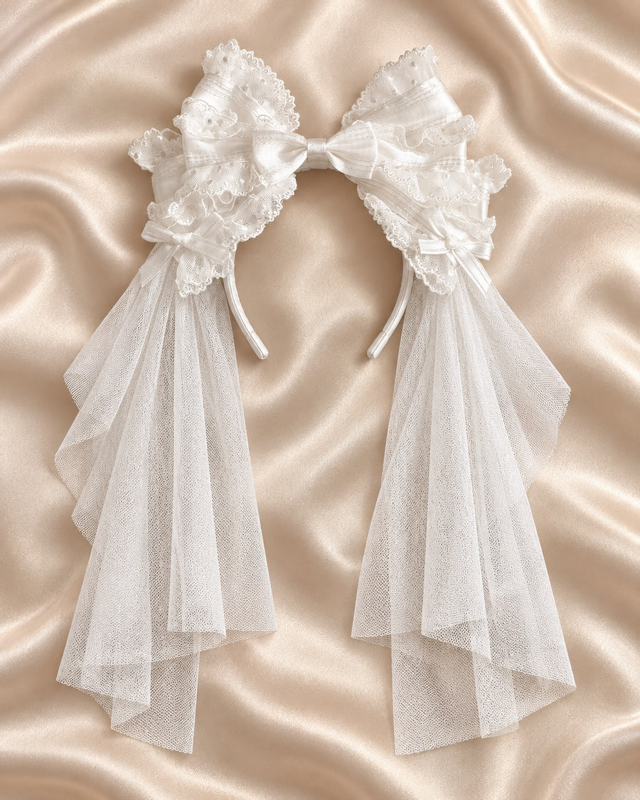 Christmas Bridal white Lolita KC headband with white lace veil