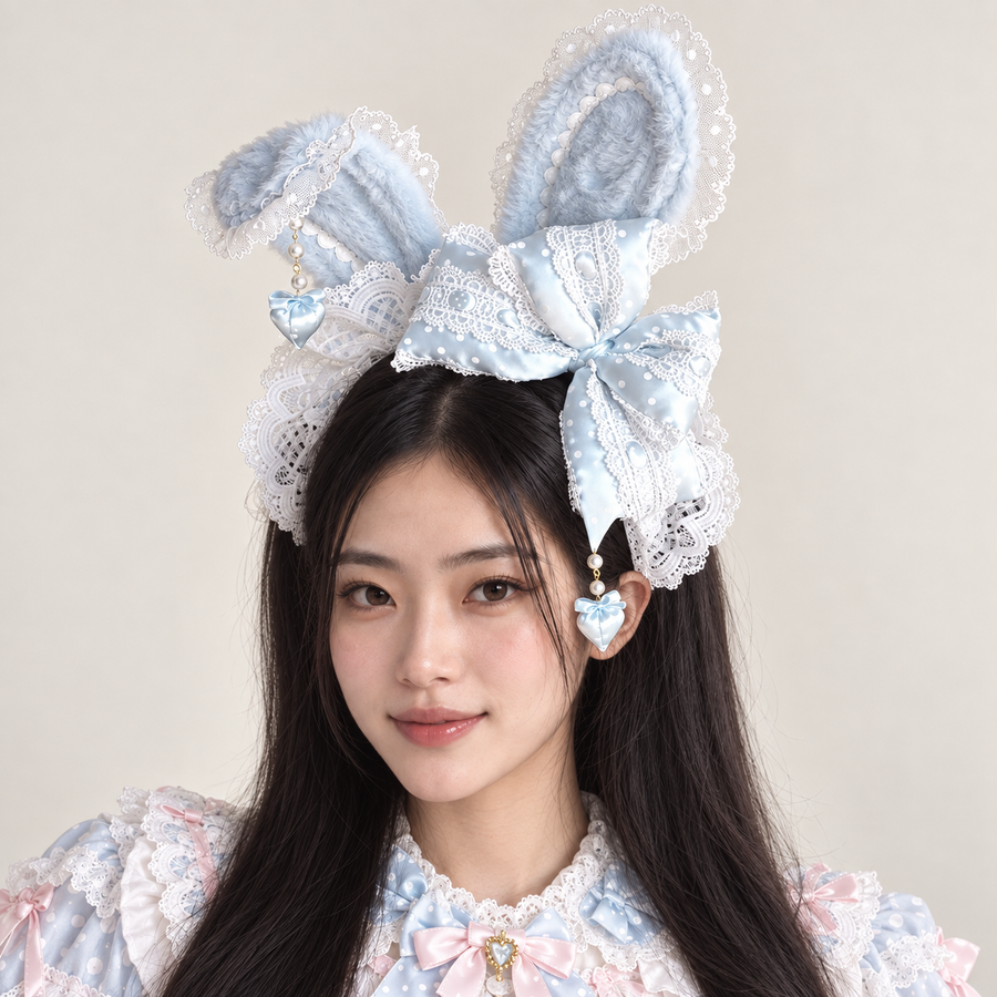 Blue and pink Momo Dessert House bunny ear KC headband
